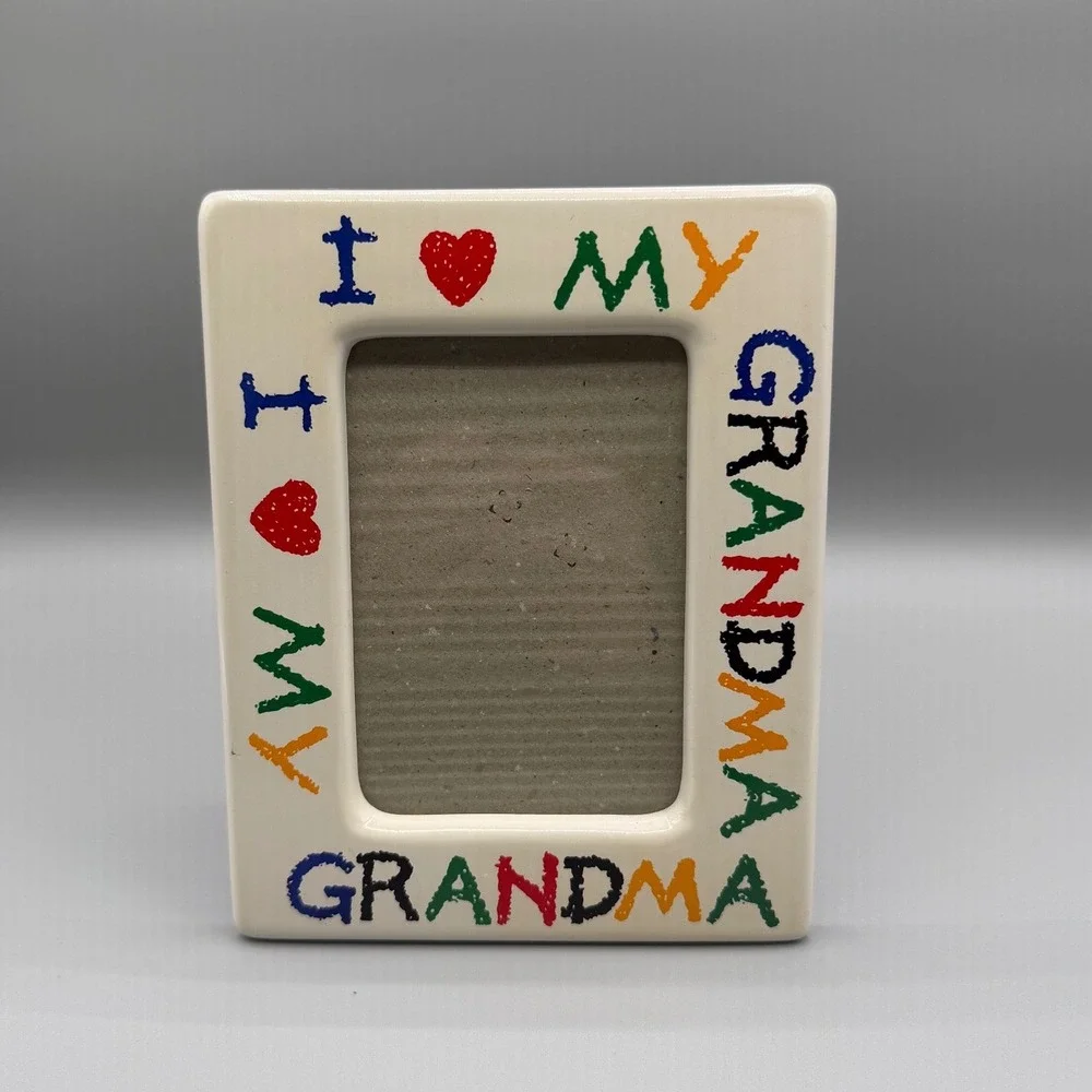 Vintage I Love My Grandma Ceramic Picture Frame White Multicolor Crayon Writing
